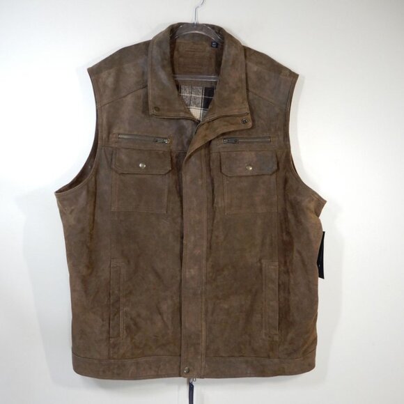 ROUNDTREE & YORKE Men’s Suede Leather Stand Collar VEST Size 4XT Brown NEW $350 - Picture 3 of 8
